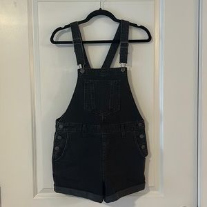 Overall Shorts Black Denim Old Navy